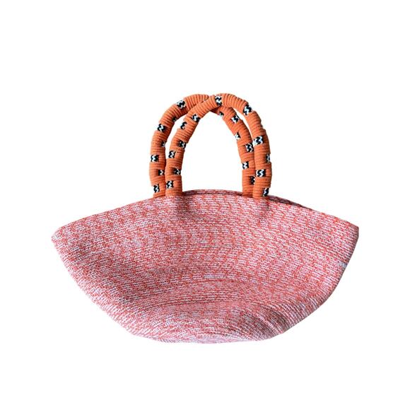 Nannacay Orange Woven Tote Bag Handmade Rope Handle Boho Straw Basket Purse - Picture 3 of 9
